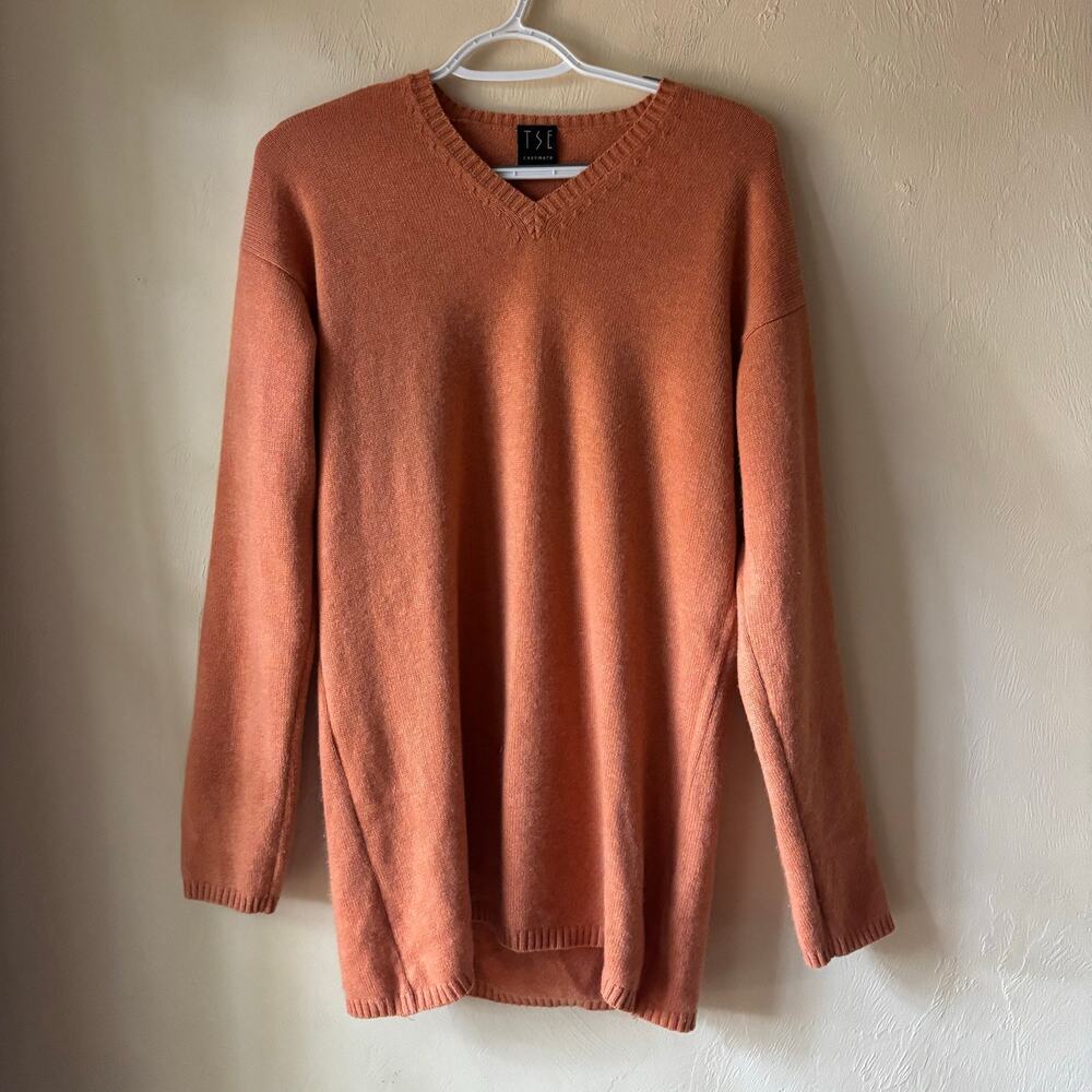 TSE Cashmere Sweater Women’s XL Burnt Orange V-Neck Long Sleeve Pullover Knit